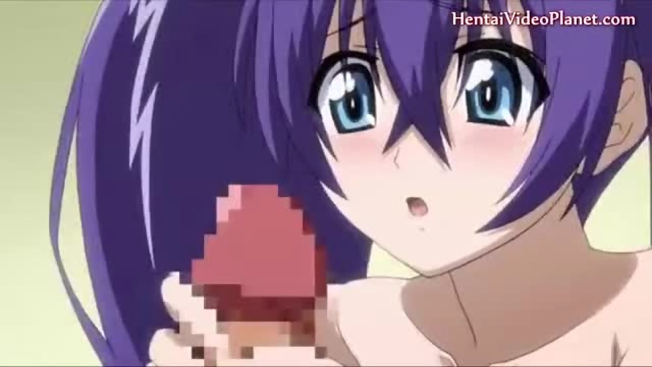 Purple Haired Anime Girl Is Surprised By The Size Of His Erection